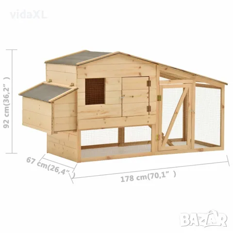 vidaXL Къща за пилета, чам масив, 178x67x92 см, снимка 6 - Кокошки и пуйки - 56146264