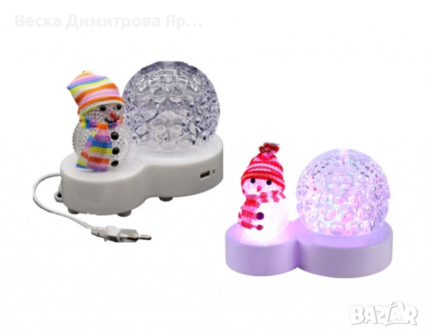Коледна LED лампа сфера с коледна фигура на Снежен човек и многоцветна светлина, снимка 10 - Декорация за дома - 52580699
