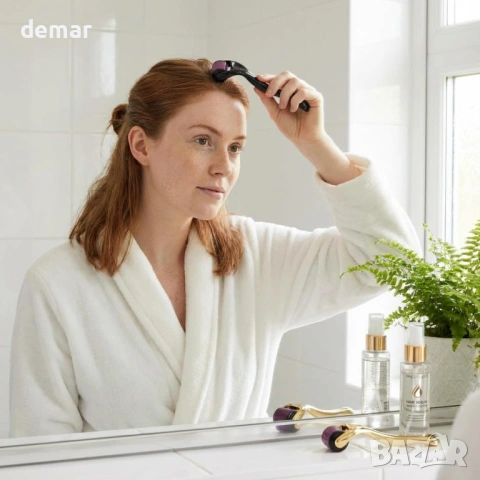 Дерма ролер, 0.5 мм, 540 титаниеви микро иглички за мъже и жени, пакет от 2 златисто/черно, снимка 6 - Други - 53177403