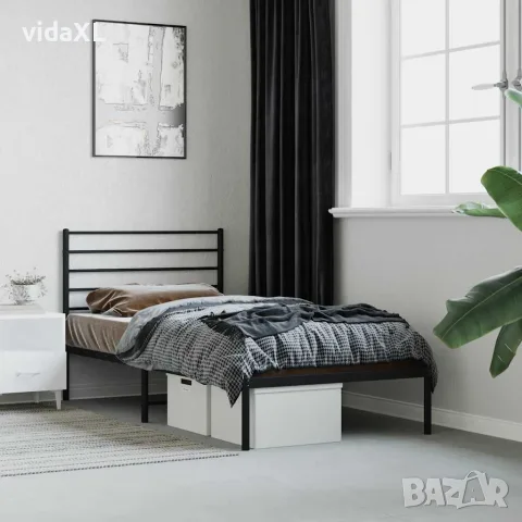 vidaXL Метална рамка за легло с горна табла, черна, 75x190 см, снимка 2 - Спални и легла - 56147228