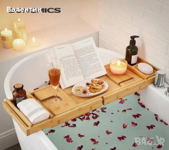 Разтегателен бамбуков поднос за вана, снимка 2 - Други стоки за дома - 52651421