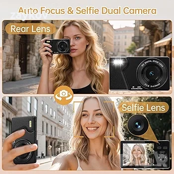 4K 64MP цифров фотоапарат с две камери, предна и задна камера с автофокус, компактна влог камера, снимка 5 - Фотоапарати - 52539691