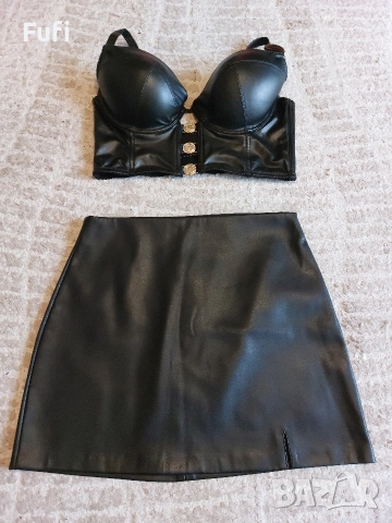 55 лв, нов кожен комплект, с етикет, бюстие 85 Д, пола eur 40, снимка 4 - Поли - 52679654