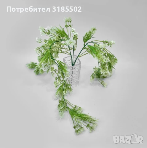Изкуствена висяща аранжировка със зелени стръкове и бели цветчета – елегантен акцент за всяко простр, снимка 3 - Изкуствени цветя - 51227985