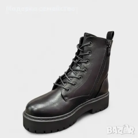Дамски зимни боти в черно с цип и връзки , снимка 3 - Дамски боти - 47507653