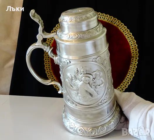 Халба от калай 1.5 л., 1.3 кг.,лов,покер. , снимка 4 - Антикварни и старинни предмети - 50235813