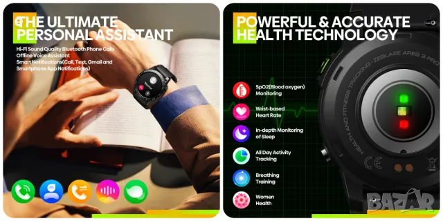 Смарт часовник Zeblaze Ares 3 Pro, AMOLED, 1.43'', Разговори,Водоустойчив. СИВ, снимка 9 - Мъжки - 47920737
