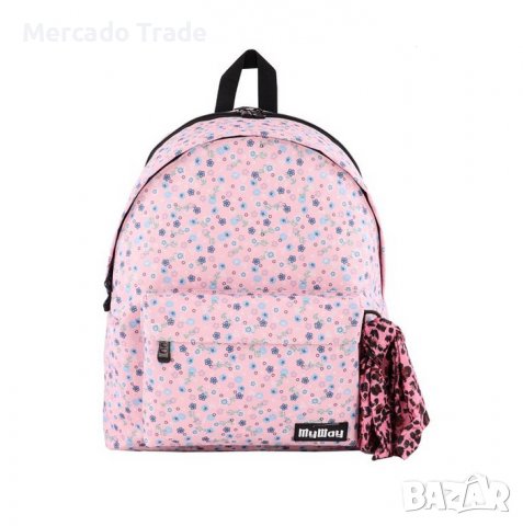 Ученическа раница, Розова с бандана на цветя My Way 