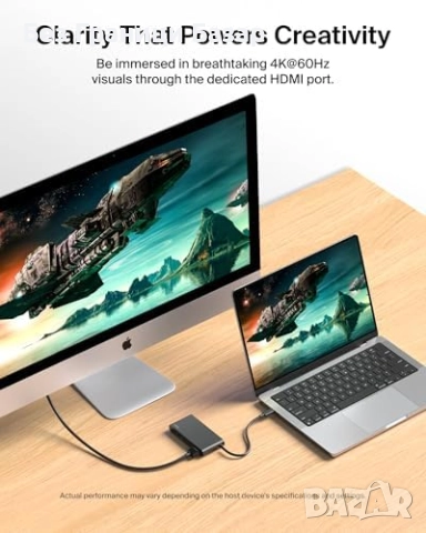 Нов USB-C адаптер Belkin с HDMI 4K 60Hz бърз трансфер 10Gbps 100W Хъб, снимка 4 - Друга електроника - 52013222