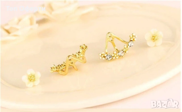 Нежни обеци цвете с долна част, минаваща по ръба на ухото, снимка 5 - Обеци - 49104063