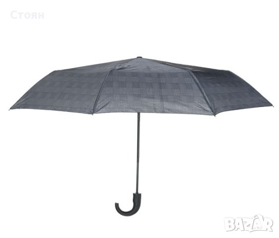 Разделен автоматичен сив чадър с гумена дръжка, шарка на каре 33 см, снимка 2 - Други - 42875087