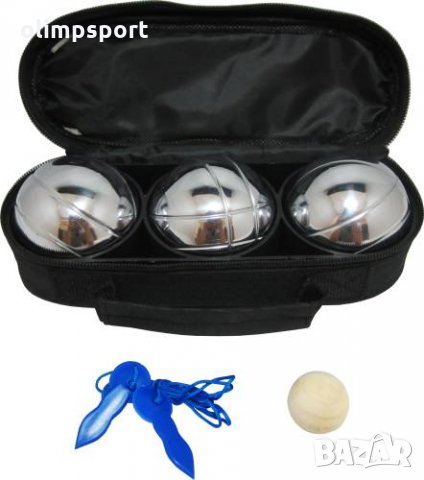 Комплект 3 топки за петанк нов Комплектът включва чанта и кошонет. Материал: хромирана стомана. Чант