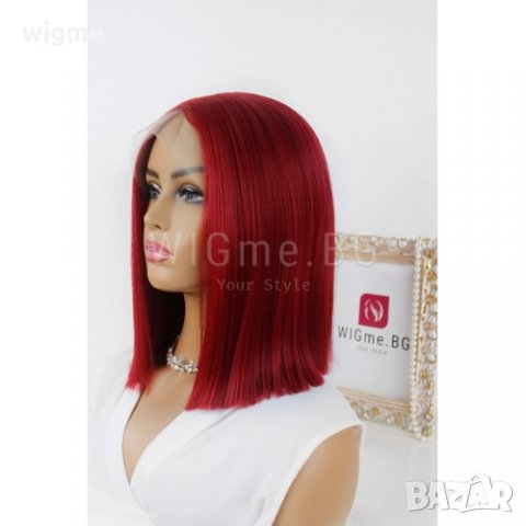 Къса права червена лейс фронт перука Лина, снимка 6 - Аксесоари за коса - 35571101