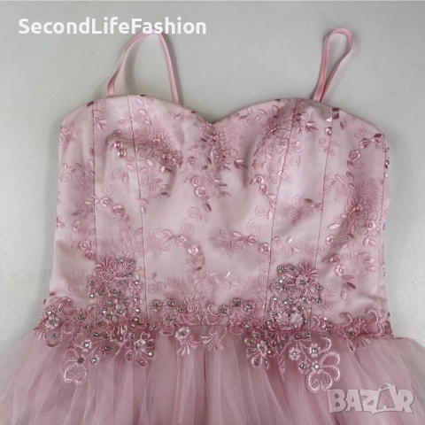 Официална розова рокля с дантела бална мини коктейлна рокля размер M, снимка 3 - Рокли - 53221810