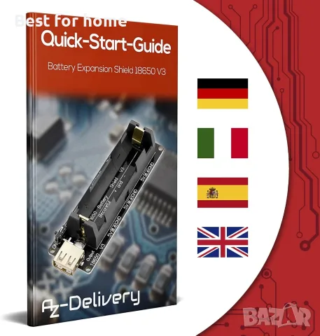 AZDelivery Разширителен щит за батерия, 18650, V3, с USB кабел, снимка 9 - USB кабели - 55884373