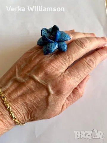 Син комплект колие с пръстен от естествена кожа модел 62, снимка 4 - Бижутерийни комплекти - 49063232