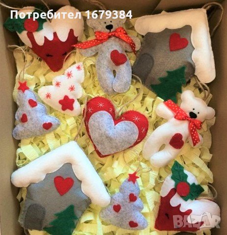 Коледна декорация сърце/ Коледна играчка за елха от филц ръчна изработка  , снимка 3 - Декорация за дома - 34405960