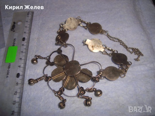 СТАРА СКЪПОЦЕННА ЕТНО СТИЛ ОРИЕНТАЛСКА ПОСРЕБРЕНА ОГЪРЛИЦА НАТУРАЛНИ КАМЪНИ НЕФРИТ АХАТ ЯСПИС 70881 , снимка 6 - Антикварни и старинни предмети - 37395584