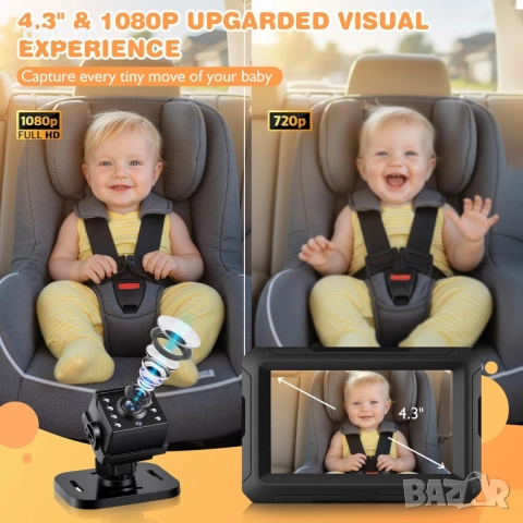 Zacro Бебешка камера за кола, 4.3'' дисплей за задната седалка, снимка 3 - Аксесоари и консумативи - 52413077