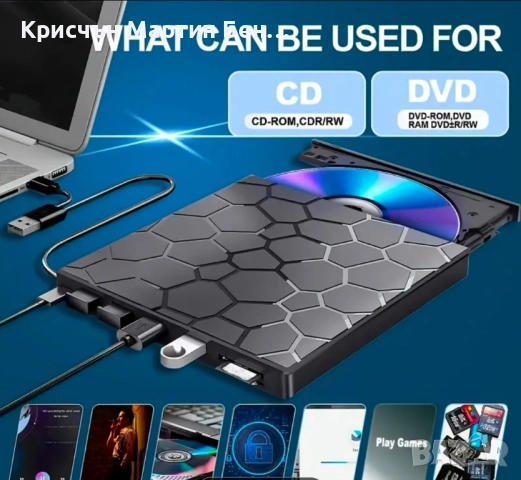 8-в1 Ултра тънко външно DVD Устройство с USB , снимка 4 - Друга електроника - 52174452