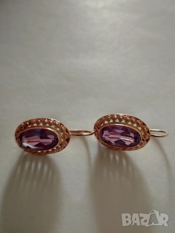 Руски златни обеци с александрит, снимка 2 - Обеци - 52549966