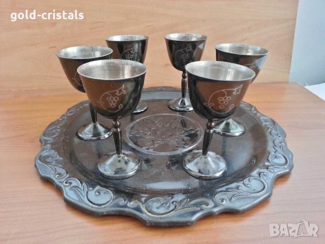  Метални чаши с поднос месинг бронз , снимка 2 - Антикварни и старинни предмети - 29292727