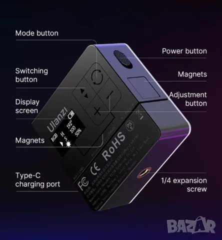 RGB фенер с литиева батерия Ulanzi VL49 Pro, снимка 2 - Светкавици, студийно осветление - 48299980