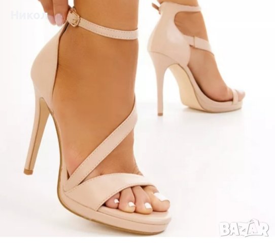 Cандали с тънък ток телесен цвят, снимка 5 - Дамски обувки на ток - 40811654