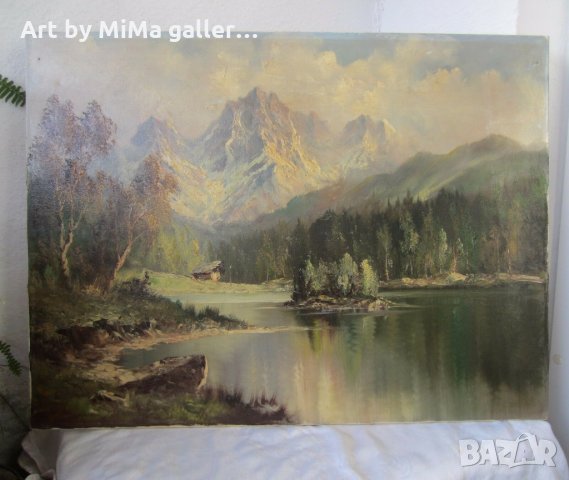 Голяма стара картина планински пейзаж, река Германия. Адолф, снимка 1 - Картини - 31087953
