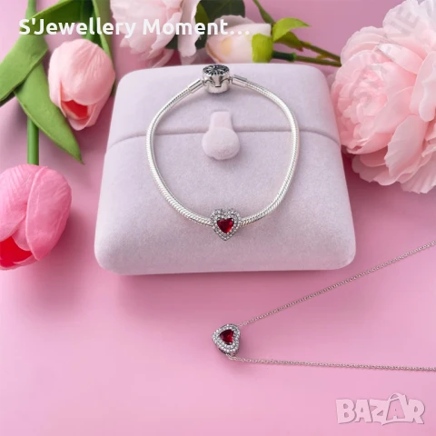 Сребърен талисман Пандора PANDORA сърце с камък, снимка 3 - Гривни - 50985041