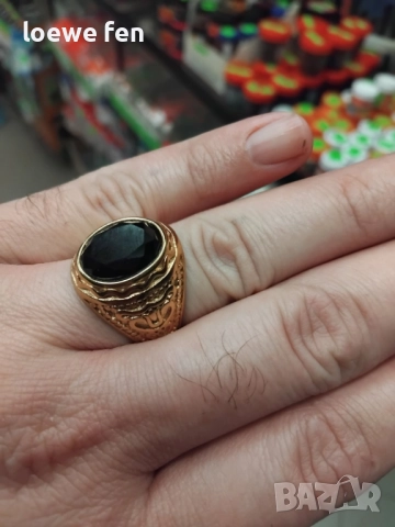 Мъжки овален пръстен с черен камък неръждаема стомана , много красив!, снимка 3 - Пръстени - 49741221