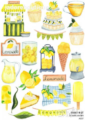 Скрапбук стикери за декорация планер лимони lemonade самозалепващ лист А5 - различни видове, снимка 1 - Други - 37613792