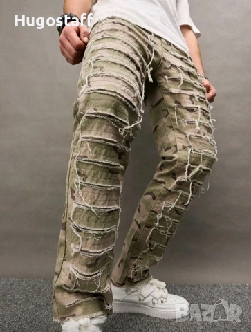 Нови камуфлажни военни дънки панталони нарязани деним карго Л, снимка 4 - Дънки - 52635592