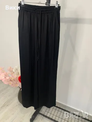 Черен сатенен панталон размер S, снимка 5 - Панталони - 49456502