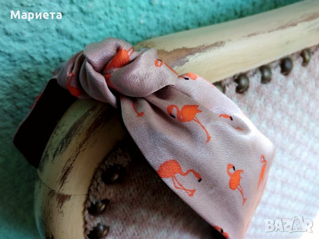 ❤️Диадема с фламинго Диадема от плат Ръчна Изработка Диадема с възел в розово , снимка 8 - Аксесоари за коса - 29601631