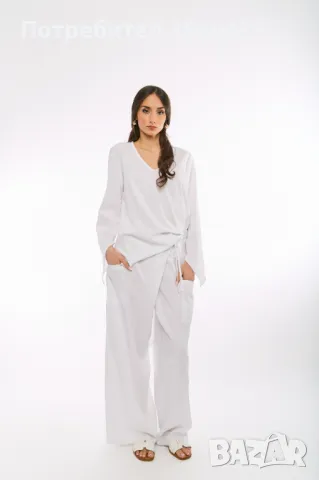 Дамски Ленен панталон Stella - Бял, снимка 2 - Панталони - 49479083