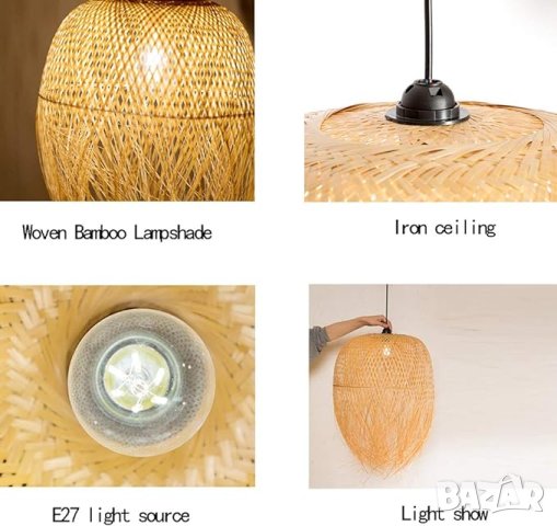 Бамбуков полилей Ретро висяща светлина от бамбук Югоизточна Азия, снимка 5 - Лампи за таван - 36910060