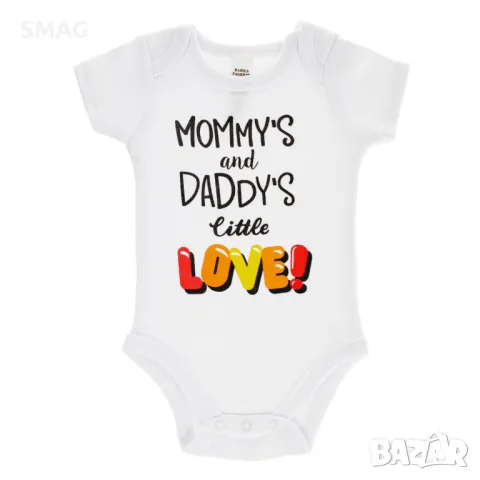 Бебешко боди от памук с къс ръкав, бяло с надпис Mommy's and Daddy's Little Love S_1233517