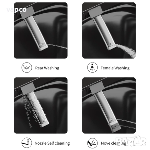 Мултифункционална черна смарт тоалетна с биде, подгрев, сушене, масаж, снимка 4 - Други - 52467467