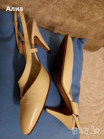 Бежови елегантни, кожени сандали, снимка 3 - Дамски елегантни обувки - 34198648