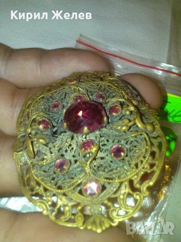ФИЛИГРАННА 20-те ГОДИНИ БРОШКА с АМЕТИСТ КАМЪНИ БРОНЗОВА 14201, снимка 8 - Антикварни и старинни предмети - 29572492