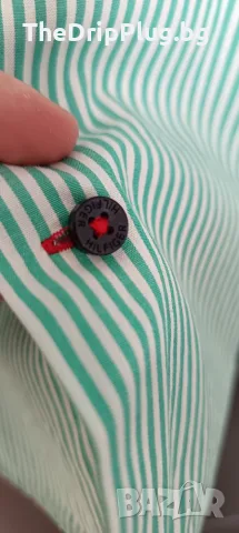 Tommy Hilfiger мъжка риза размер М памук зелено райе , снимка 5 - Ризи - 56227935