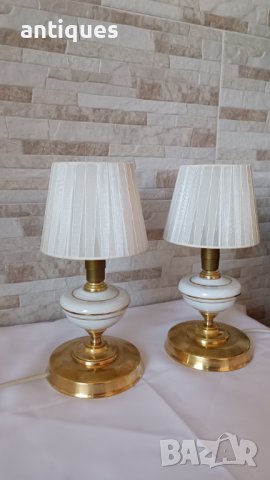 Комплект стари нощни лампи - месинг и порцелан - Антика, снимка 4 - Антикварни и старинни предмети - 42901670