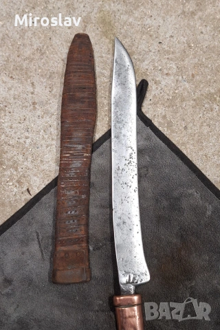 стар нож от оно време с кожена кания , снимка 5 - Ножове - 54252880