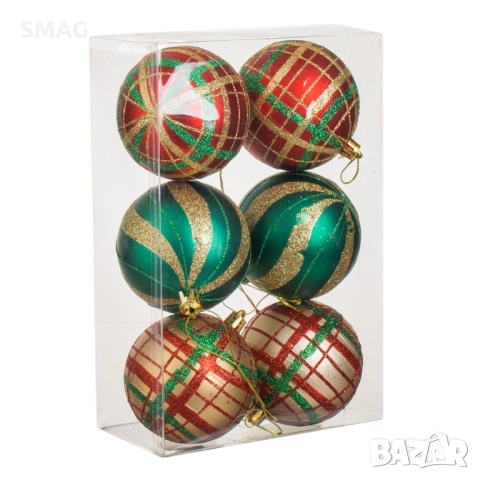 Коледни топки червено-зелено-шампанско Ø8 см, 6 бр._1241034, снимка 2 - Други - 52354273