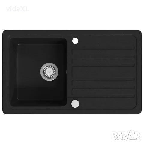 vidaXL Гранитна кухненска мивка с корито и отцедник, черна, две монт. позиции