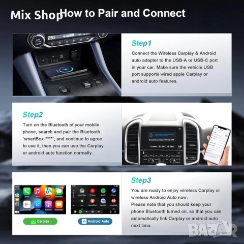 Преобразувател за безжичен CarPlay и Android Auto Plug & Play кола, снимка 5 - Друга електроника - 52129919