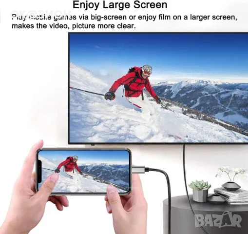 Сертифициран от Apple MFi Lightning към HDMI адаптер за телефон към телевизор, снимка 5 - USB кабели - 48978790