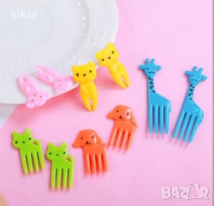 10 бр забавни клечки топери животни за забождане на хапки мъфини плодове вилички забава за децата, снимка 2 - Аксесоари за кухня - 30687315