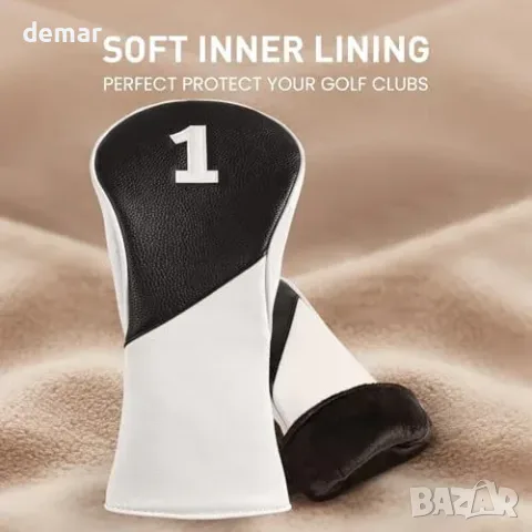 Комплект Golf headcovers за драйвър, феъруейууд и хибрид – синтетична кожа, мека подплата, с, снимка 5 - Голф - 55827455
